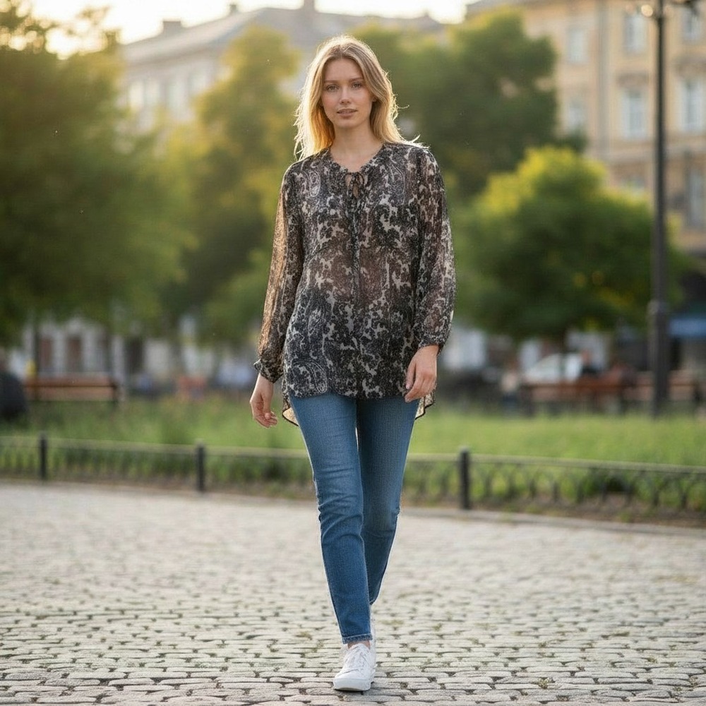 Marina Sport Marina Rinaldi Paisley Blouse Women 16 Sheer Made in Italy NWT $335